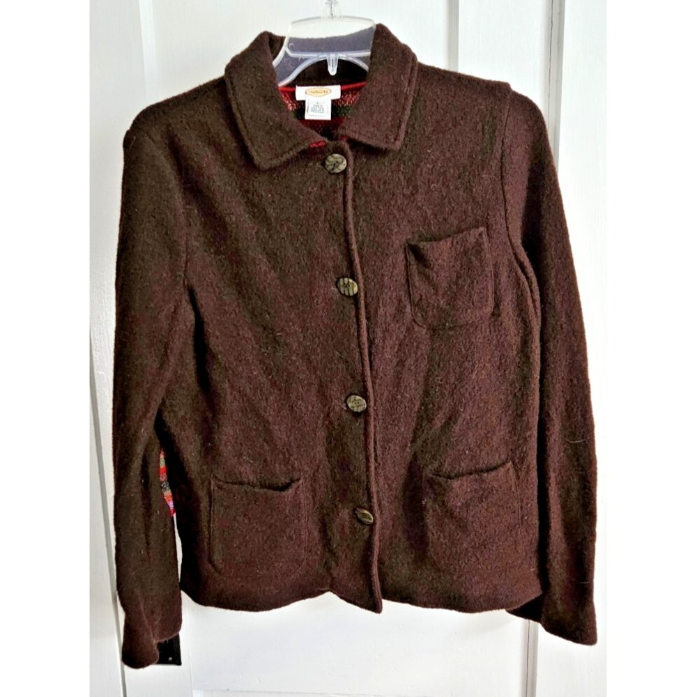 Vintage Talbots‎ Sz M Brown 100% Wool Jacket patched elbow Hongkong made
